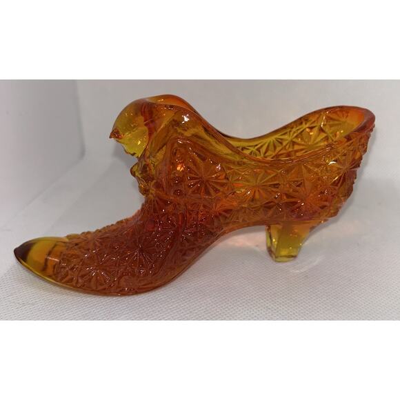Fenton Daisy and Button Amberina Glass Slipper Shoe W/ Cat Glows Vintage - Picture 2 of 14